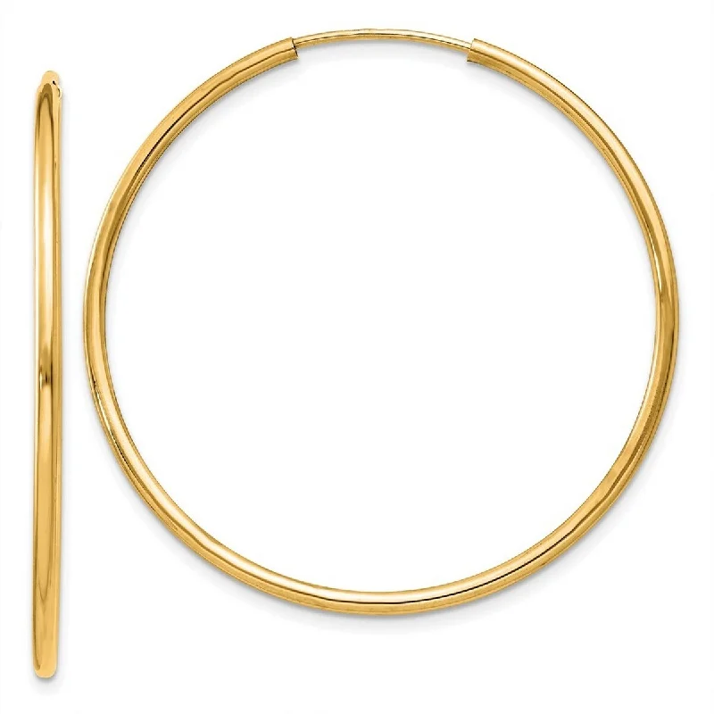 custom silver earrings for special events -Curata 14k Yellow Gold 1.5x36mm Polished Round Endless Hoop Earrings