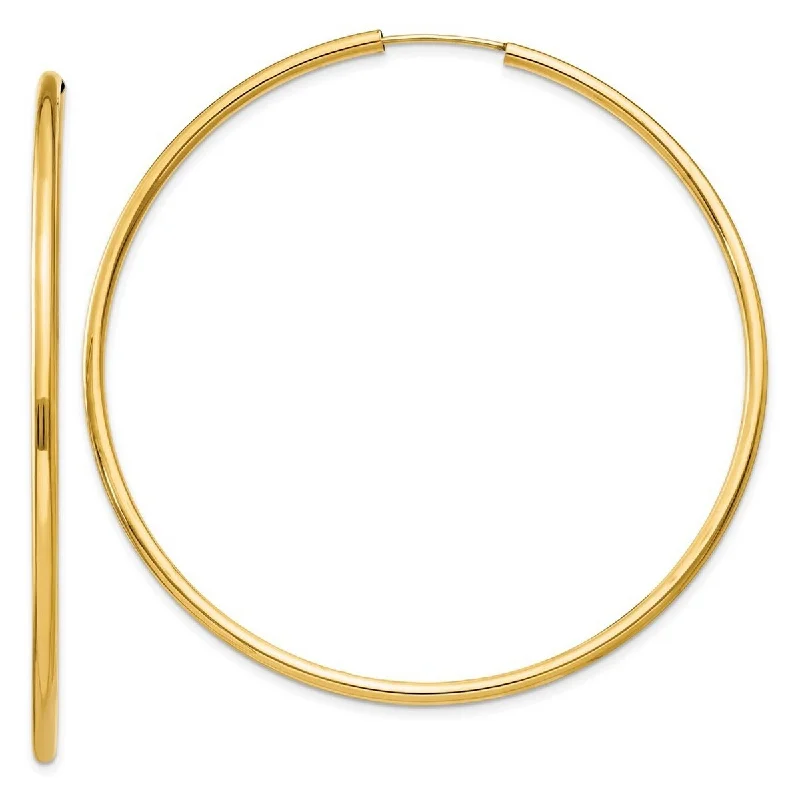 luxury earrings for bridesmaids -Curata 14k Yellow Gold 2x56mm Polished Round Endless Hoop Earrings