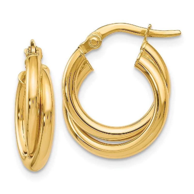 unique hoop earrings with gemstones -Curata 14k Yellow Gold Italian Polished Twisted Double Hoop Earrings 3x30mm