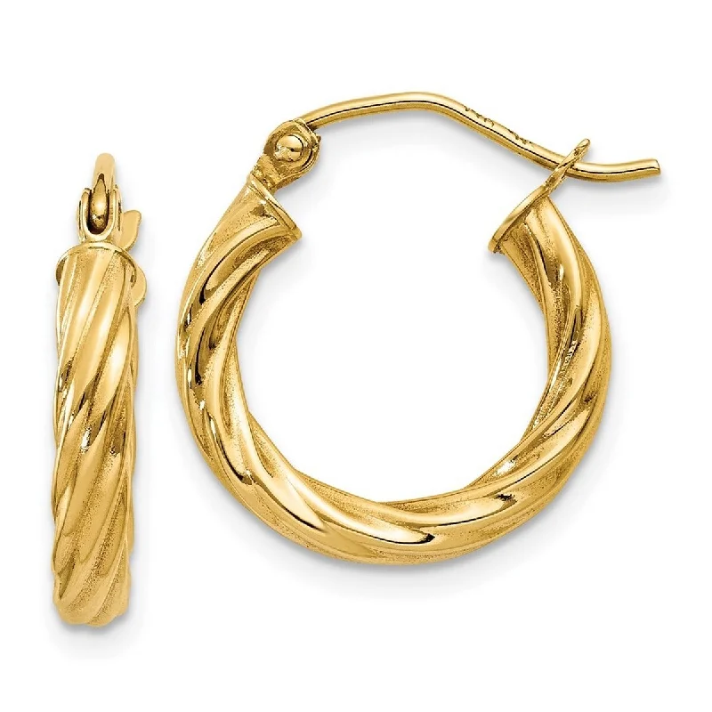 simple gold earrings for weddings -Curata 14k Yellow Gold Polished 15x 3.25mm Twisted Hoop Earrings