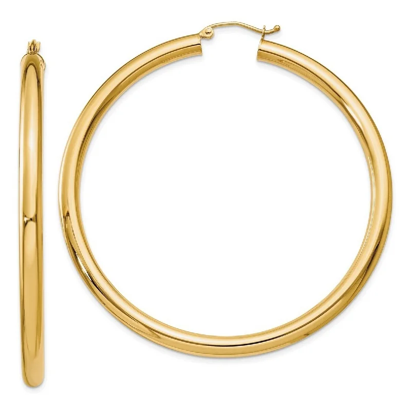 statement gold earrings with birthstones -Curata 14k Yellow Gold Polished 4mm x 60mm Tube Hoop Earrings