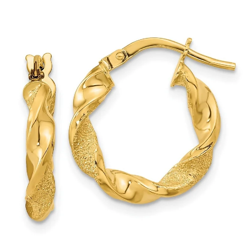 custom-designed earrings with diamonds -Curata 14k Yellow Gold Polished and Textured 17x3mm Twisted Hoop Earrings