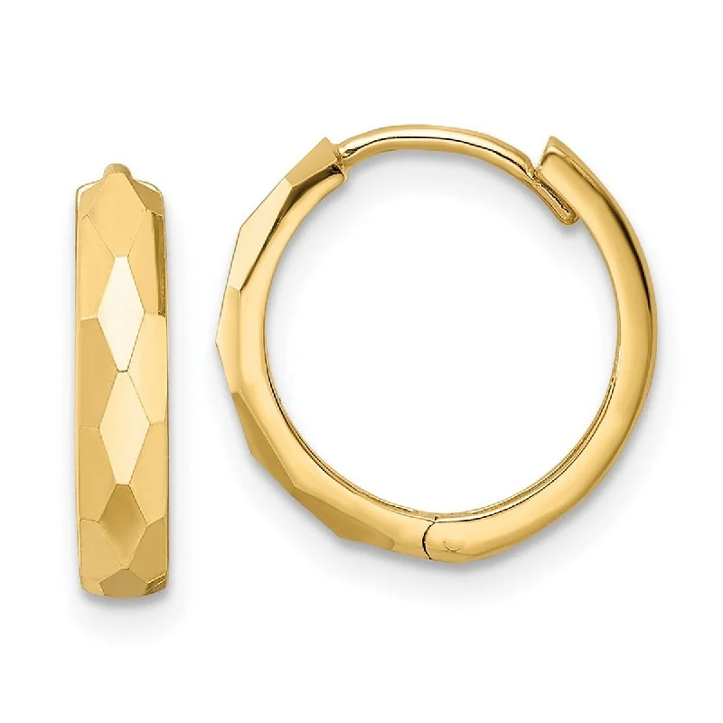 trendy earrings with diamonds for special events -Curata 14k Yellow Gold Polished Faceted 3x15mm Hinged Hoop Earrings