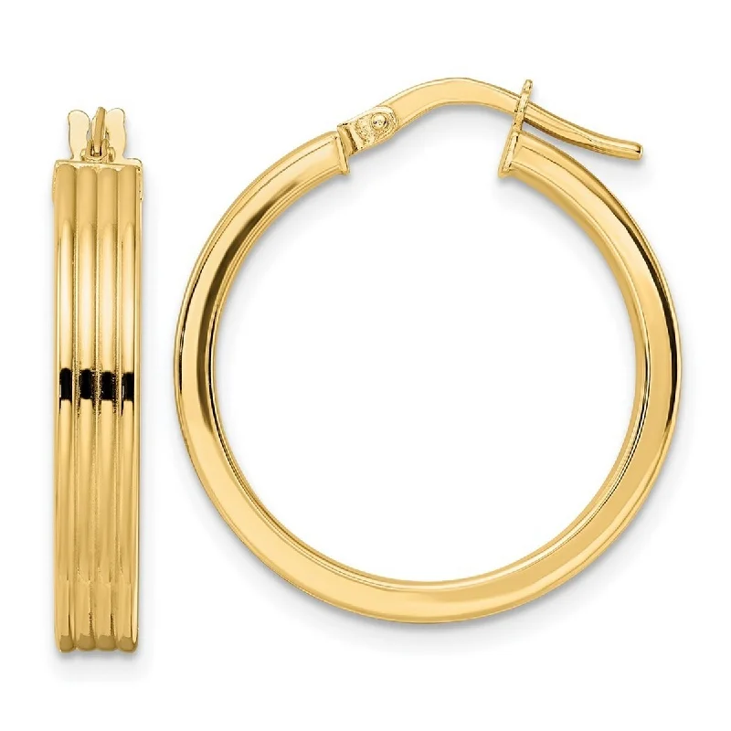 luxurious gold drop earrings with pearls -Curata 14k Yellow Gold Polished Ribbed 25x4mm Round Hoop Earrings