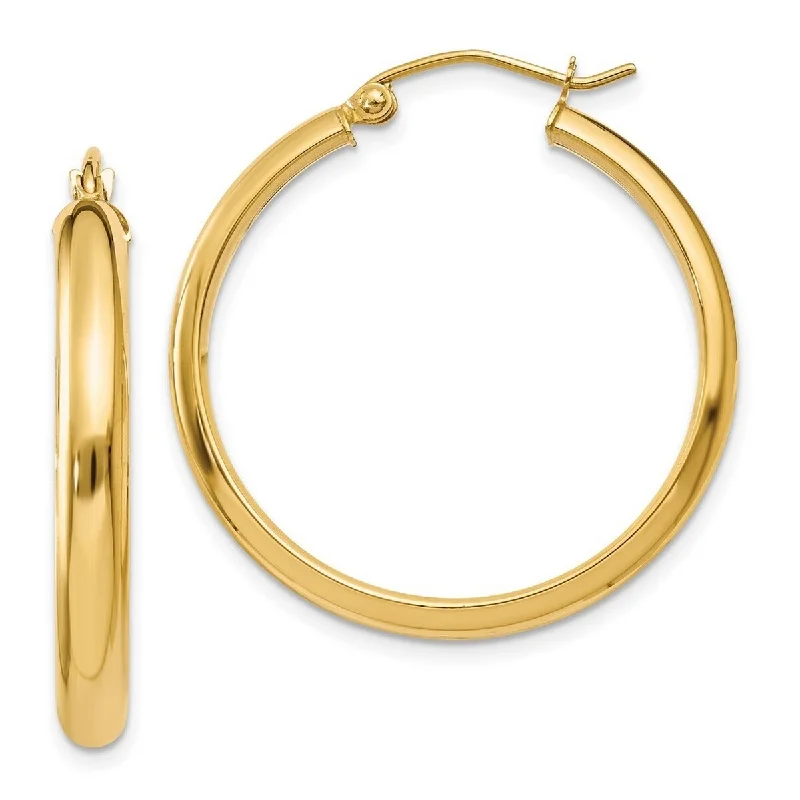 statement earrings with gold for parties -Curata 14k Yellow Gold Polished Round Tube Hoop Earrings - 30x30mm