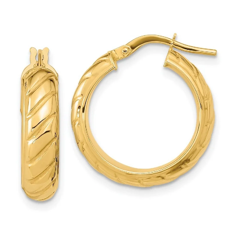 handmade earrings with pearls for weddings -Curata 14k Yellow Gold Polished Slanted Rides Hoop Earrings - 20.78x5mm