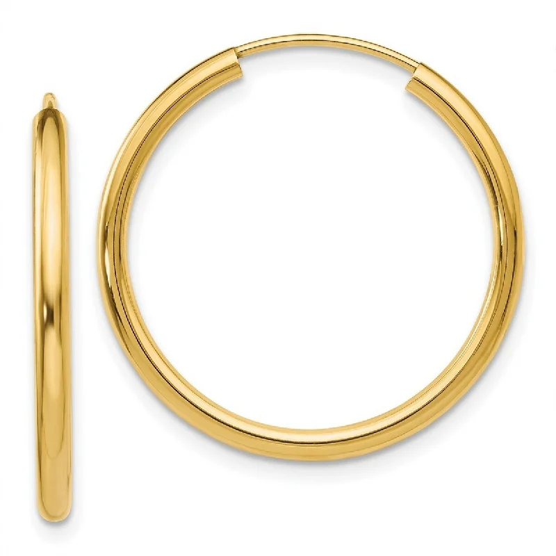 custom gold earrings for special occasions -Curata 14k Yellow Gold tube 2x22mm Polished Round Endless Hoop Earrings