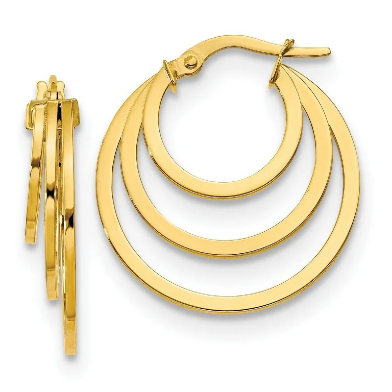 statement earrings with gold for special occasions -Curata 14k Yellow Polished 3 Ring Hoop Earrings - 23.5x22mm