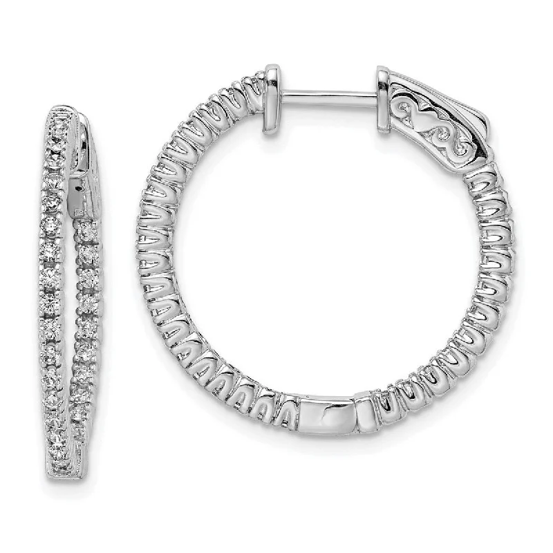 custom earrings with personalized charms -Curata 925 Sterling Silver Hinged Polished Safety clasp CZ Cubic Zirconia Simulated Diamond Round Hoop Earrings Measures 20x20mm