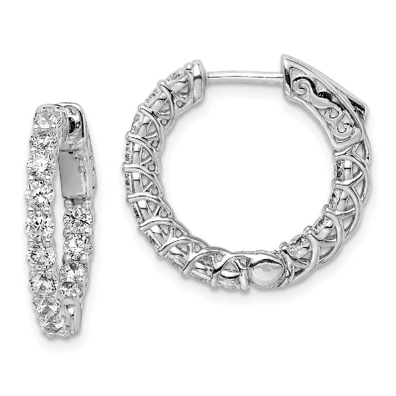 handmade earrings for special gifts -Curata 925 Sterling Silver Polished Prong set Safety clasp Rhodium Plated With CZ Cubic Zirconia Simulated Diamond Hinged Hoop