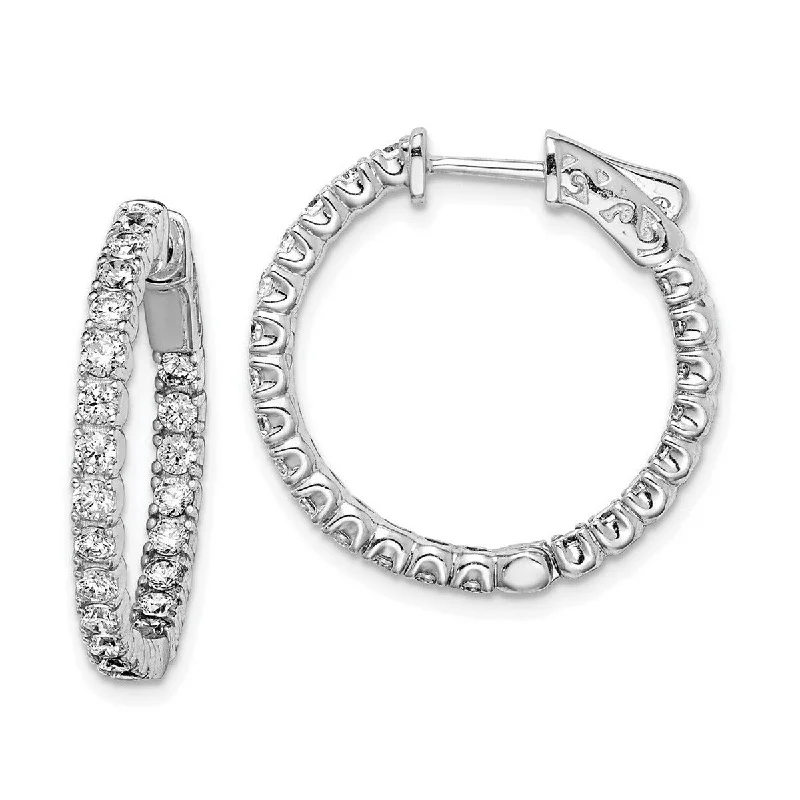 custom-designed earrings for evening wear -Curata 925 Sterling Silver Polished Safety clasp Rhodium Plated With CZ Cubic Zirconia Simulated Diamond Hinged Hoop Earrings