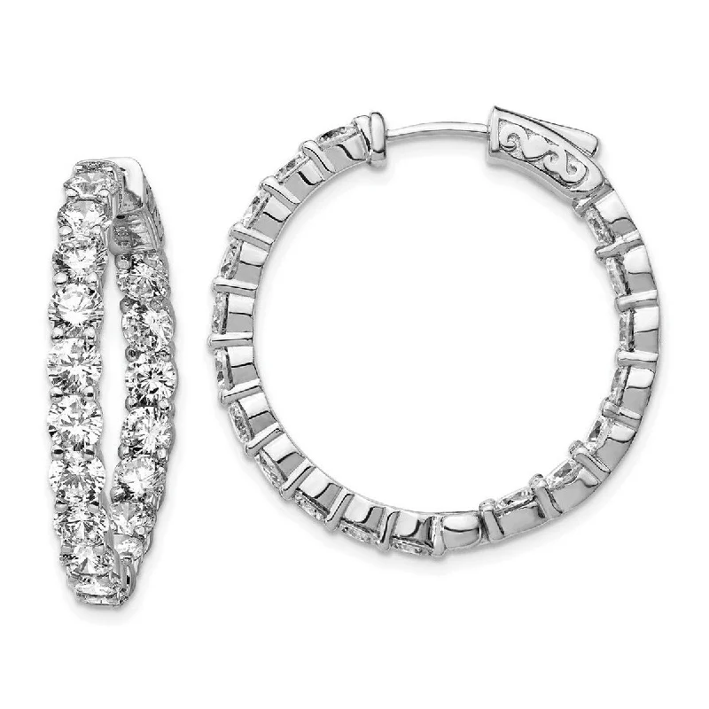 luxury diamond earrings for formal occasions -Curata 925 Sterling Silver Polished Safety clasp Rhodium Plated With CZ Cubic Zirconia Simulated Diamond Hinged Hoop Earrings