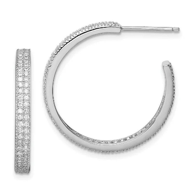 trendy drop earrings with crystals -Curata 925 Sterling Silver Rhodium Plated CZ Cubic Zirconia Simulated Diamond 20x3mm C hoop Earrings Measures 24x24mm Wide 2.5mm