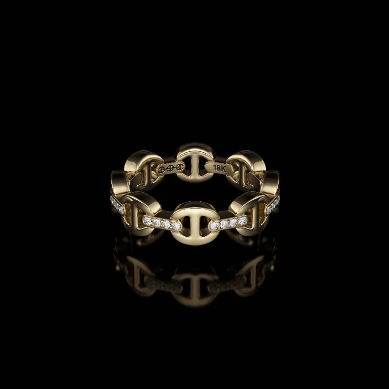 fashion rings for men with diamonds -DAME TRI-LINK WITH DIAMOND BRIDGES