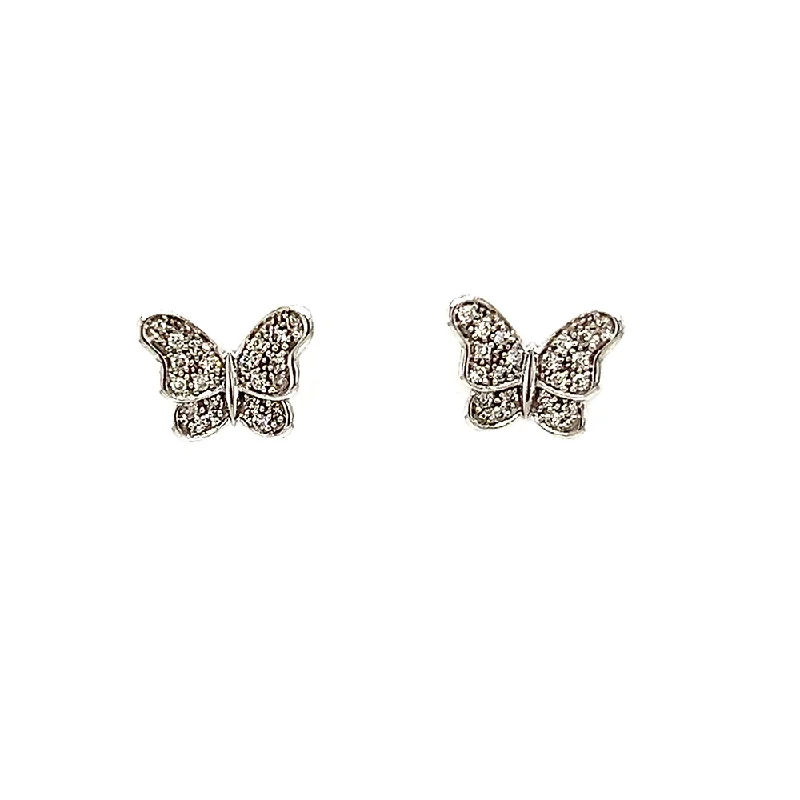 silver earrings with jade stones for weddings -Diamond Butterfly Earrings