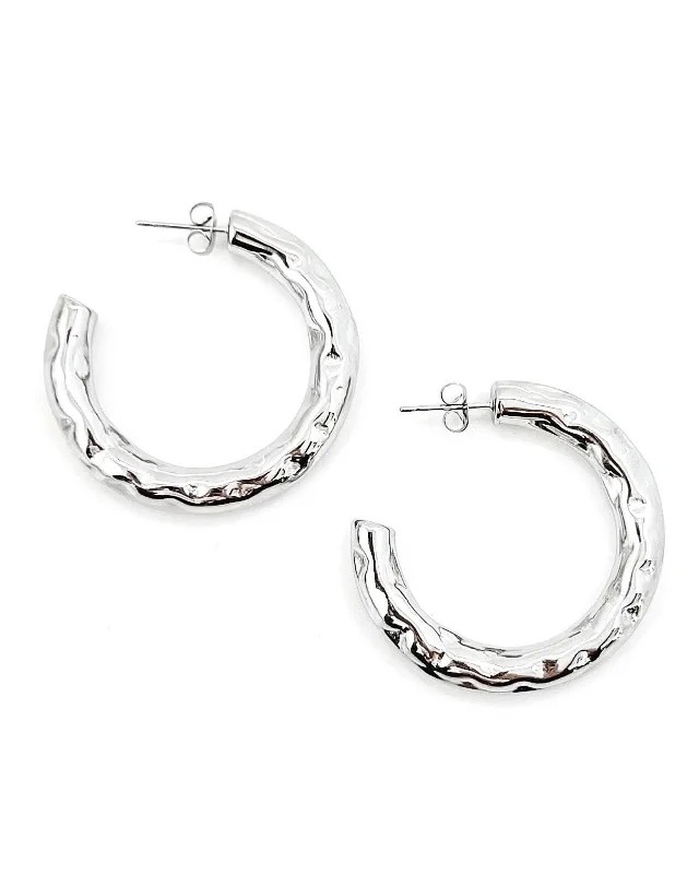 fashionable earrings with sapphires -Elondo Hammered Hoop Earrings