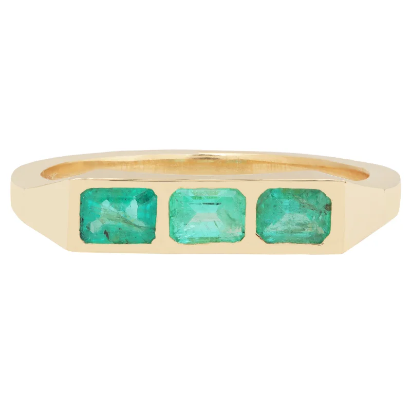 rose gold promise rings -Emerald Guardian Bar Ring