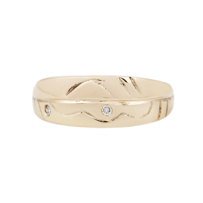 trendy rings for men -ETCHED BAND TWO / GOLD