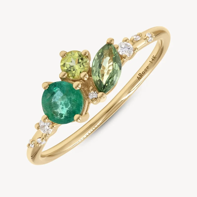 platinum wedding bands with gemstones -Green Ocean Starry Cluster Ring