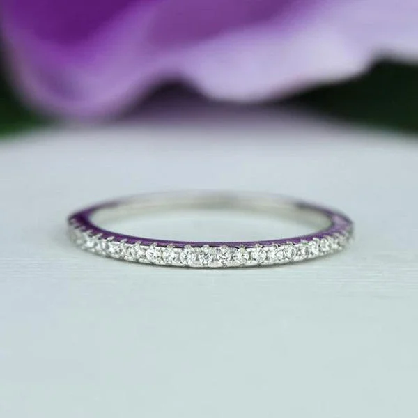 custom rings with diamonds and emeralds -Classic Half Eternity Band - 10k Solid White Gold