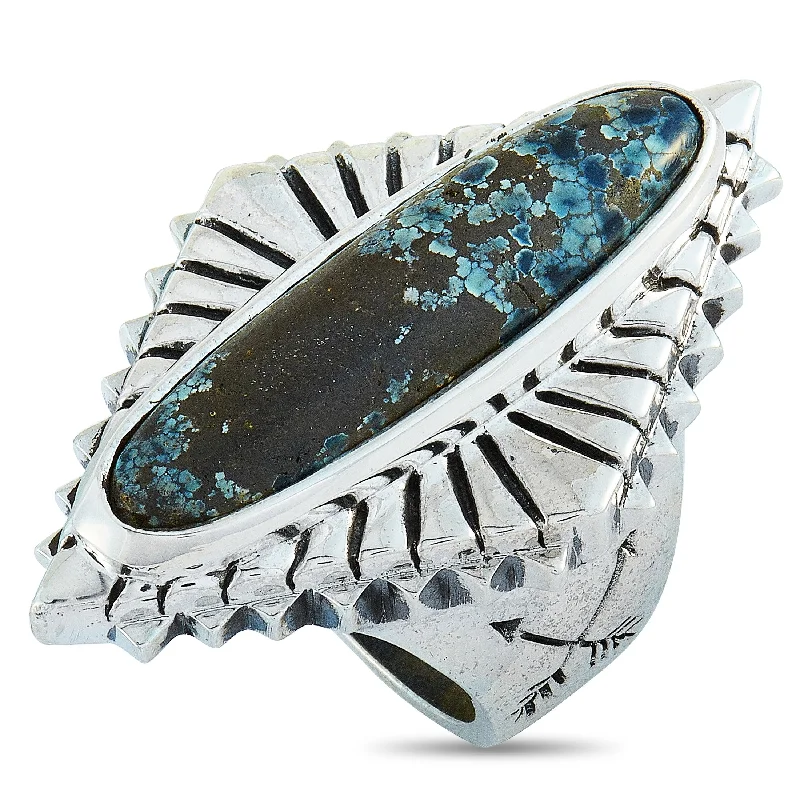 custom platinum rings for women -King Baby Concho Silver and Spotted Turquoise Ring