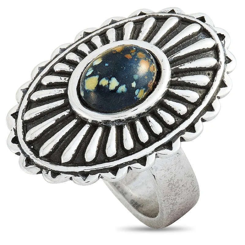 personalized rings for women -King Baby Large Starburst Concho Silver and Spotted Turquoise Ring