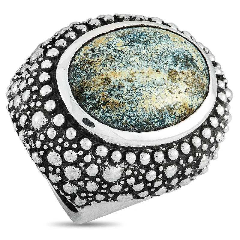 men's rings for special occasions -King Baby Silver and Spotted Turquoise Beaded Texture Ring