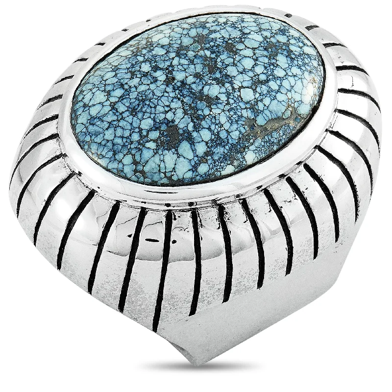 stylish wedding rings for couples -King Baby Silver and Spotted Turquoise Ring