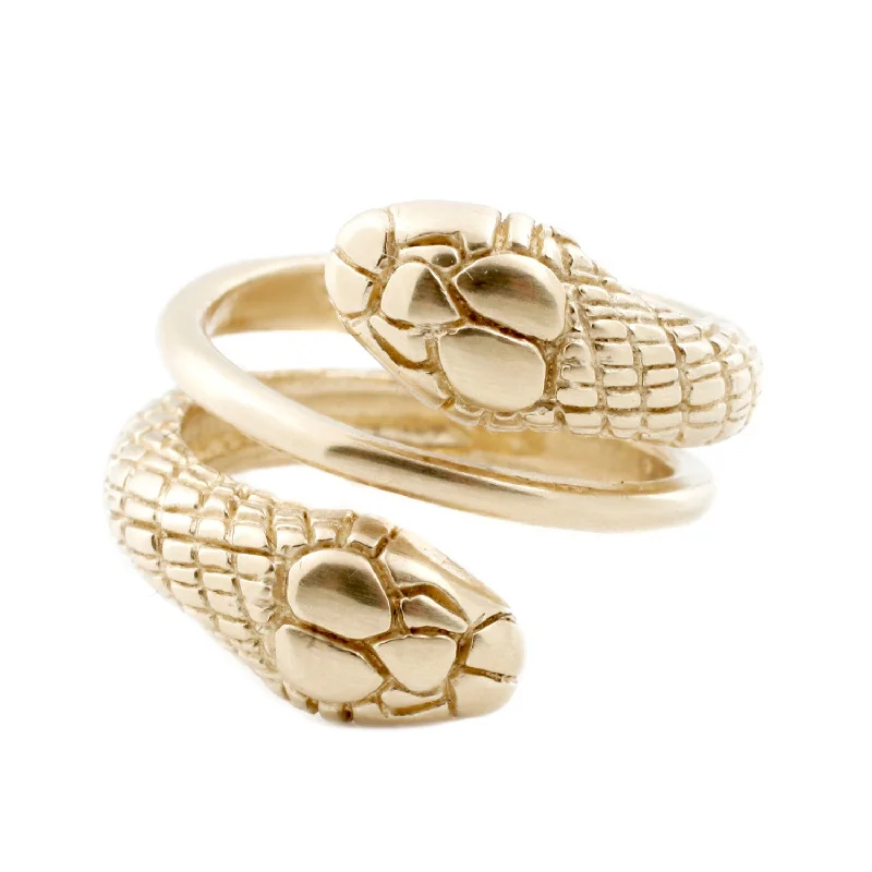 gemstone rings with diamonds -Gold Double Snake Ring