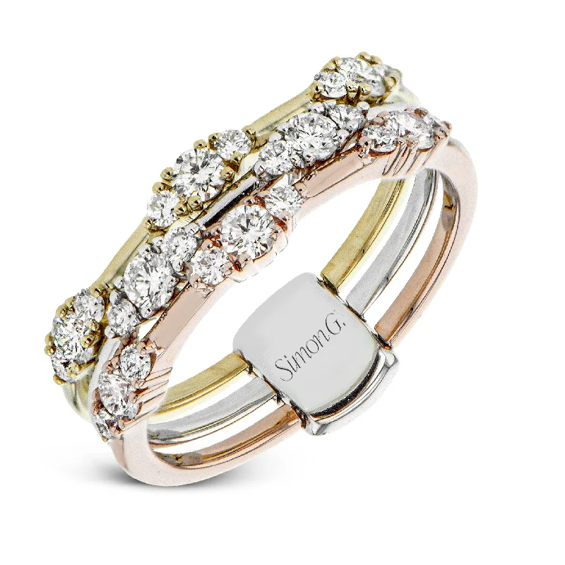 affordable wedding bands with gemstones -Three-tone Fashion Ring in 18k Gold with Diamonds