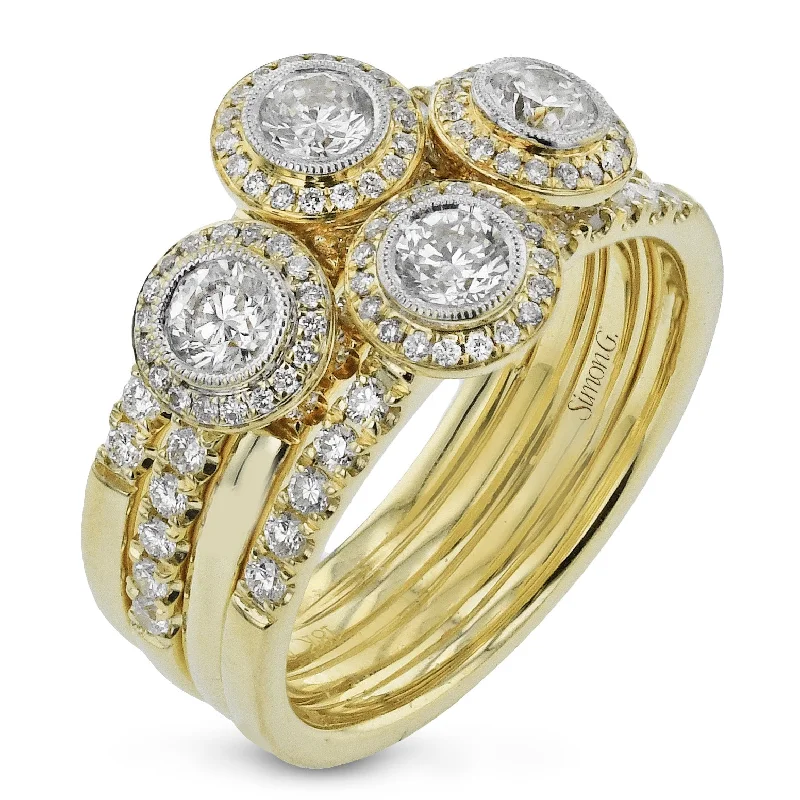 vintage wedding rings with sapphires -Four-Stone Halo Fashion Ring In 18k Gold With Diamonds