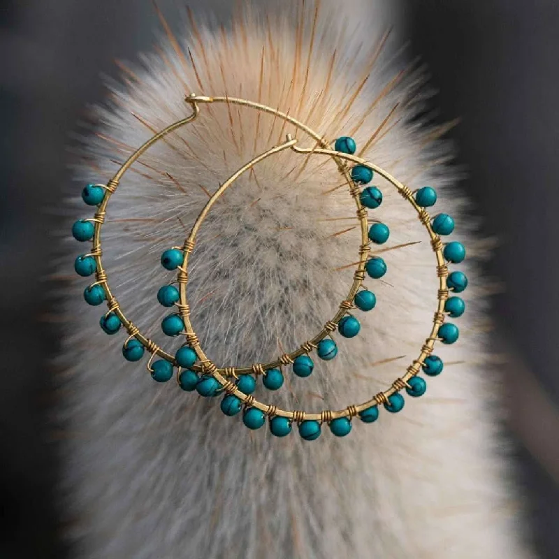 luxury silver earrings with sapphires -Luni Hoops in Turquoise