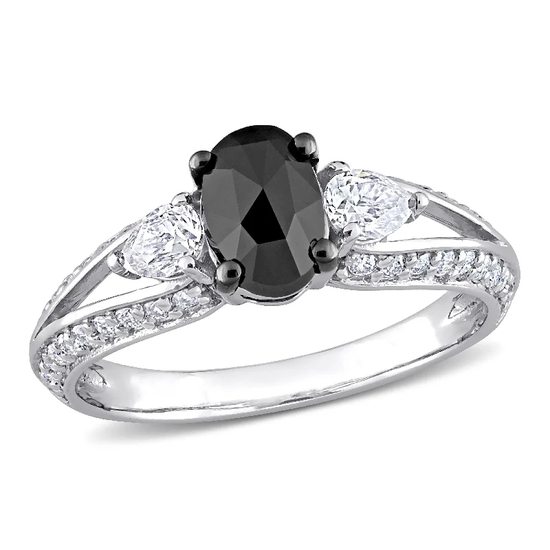 gold rings for weddings with diamonds -Miadora 10k White Gold 3/4ct TDW Black Diamond & 7/8ct TGW Created White Moissanite Engagement Ring