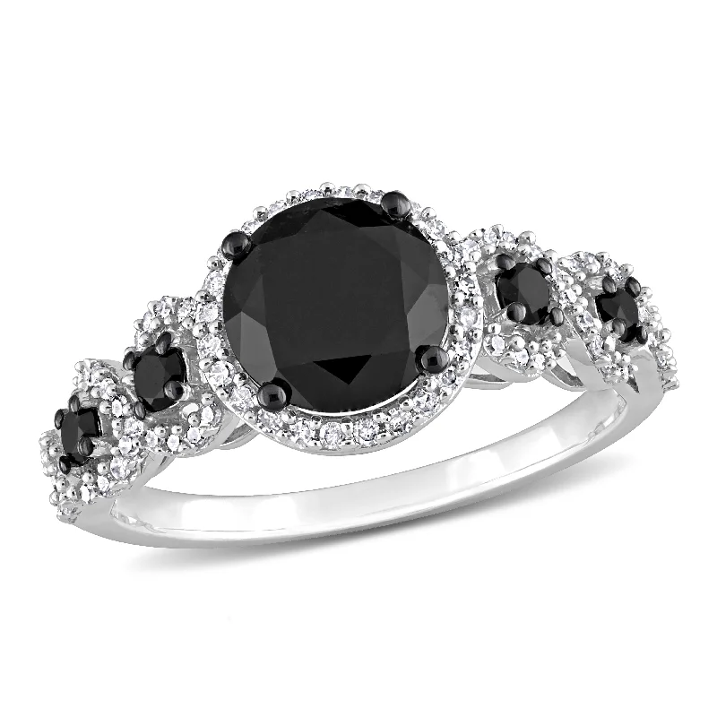 affordable rings for weddings -Miadora 2ct TDW Black and White Diamond Halo Engagement Ring in 10k White Gold