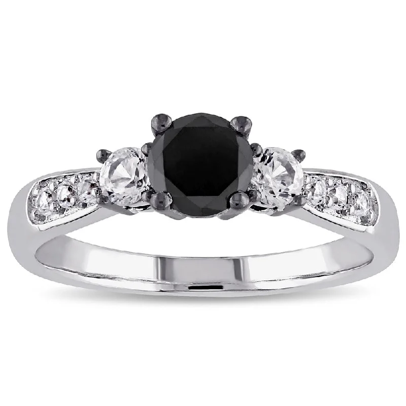 custom-designed rings with diamonds -Miadora Sterling Silver 3/ 4ct TDW Black Diamond and White Sapphire Engagement Ring