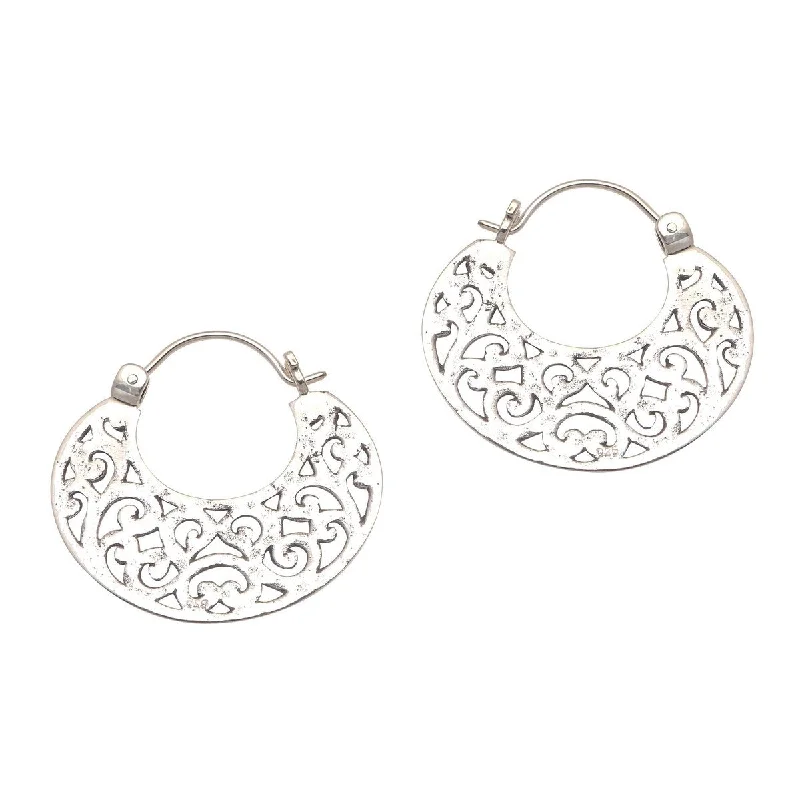 stylish silver hoop earrings for gifts -NOVICA Beautiful Curves, Sterling silver hoop earrings - 1.2*0.1