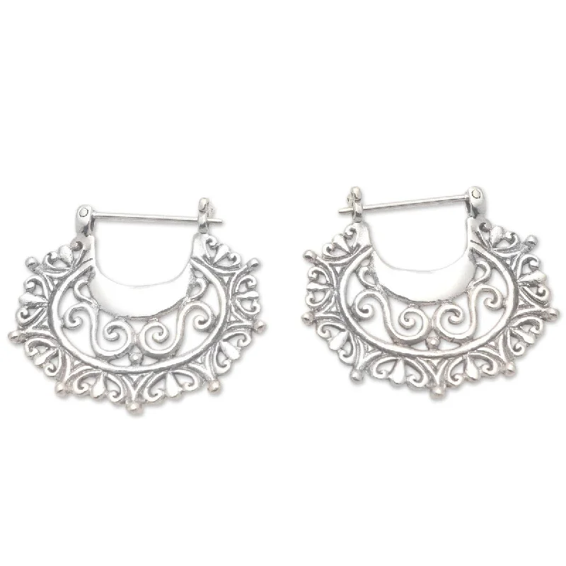 trendy drop earrings for weddings -NOVICA Engraved Curves, Sterling silver hoop earrings - 0.9*0