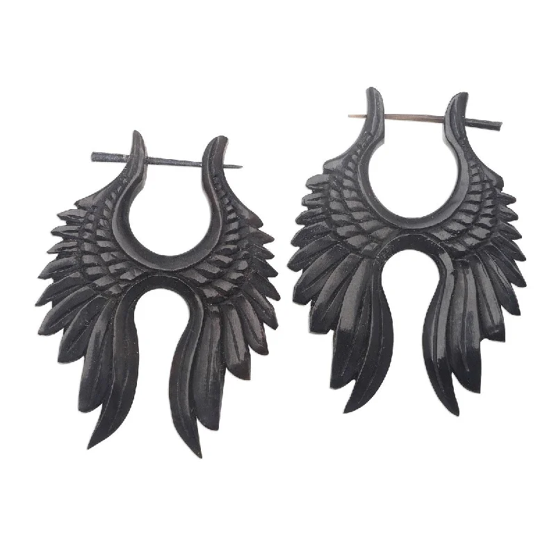 luxury earrings for special events -NOVICA Magnificent Flight, Water buffalo horn hoop earrings - 2.2L*0.2W