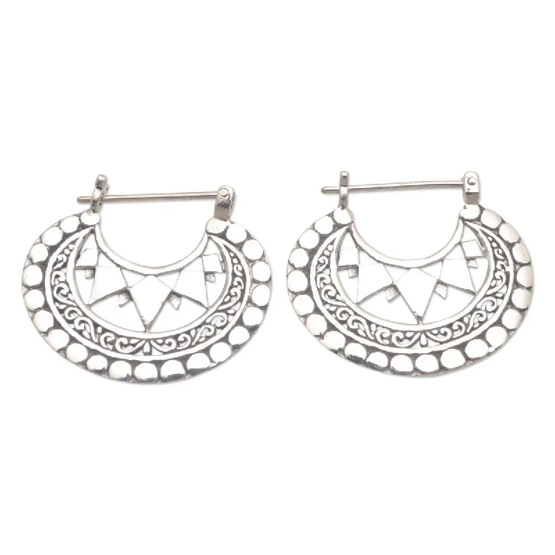 trendy earrings for anniversary gifts -NOVICA Sharp Curves, Sterling silver hoop earrings - 1