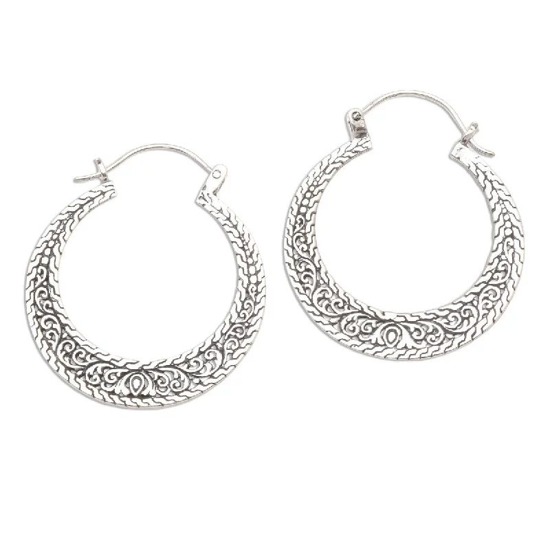 elegant hoop earrings with birthstones -NOVICA Sukawati Circles, Sterling silver hoop earrings - 1.3D