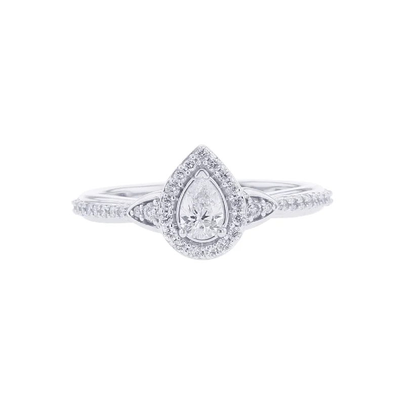 simple rings with diamonds for women -Paola Pear Halo Ready for Love Diamond Engagement Ring