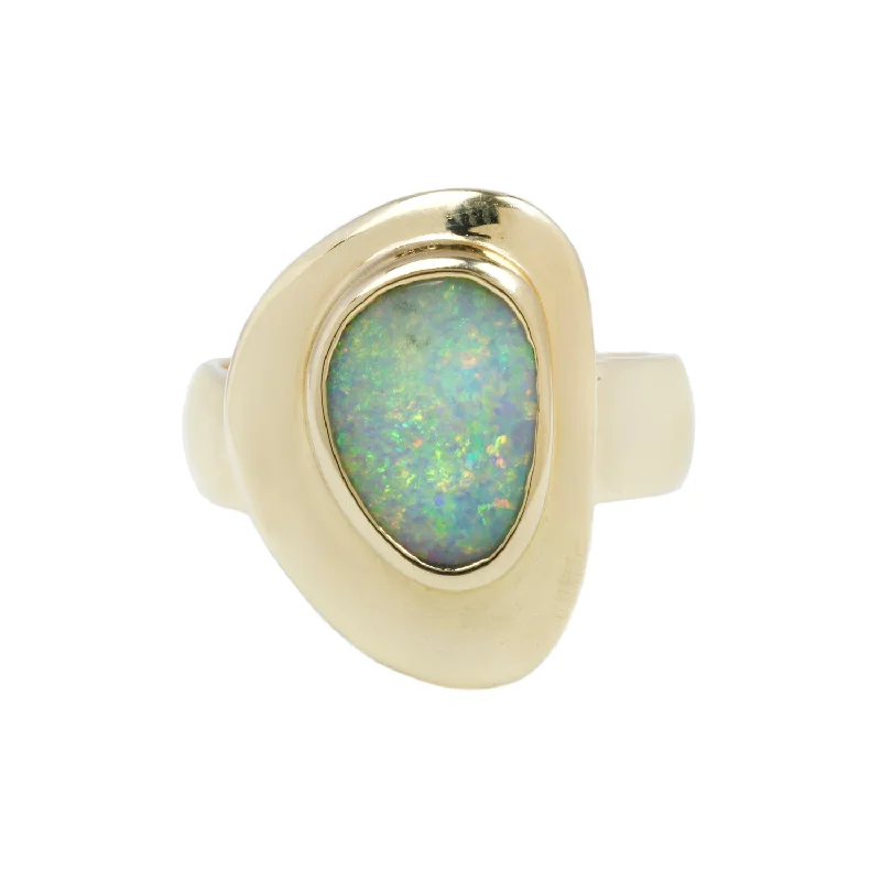 silver rings for men with gemstones -PUDDLE RING / 14K GOLD & AUSTRALIAN OPAL