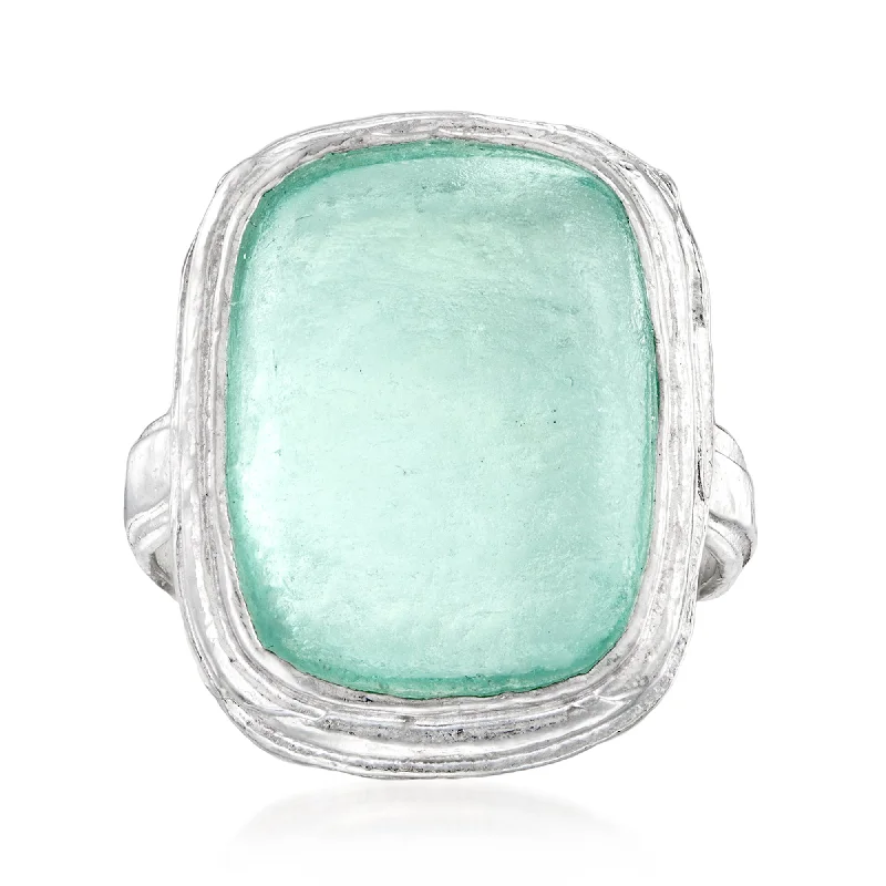 designer wedding rings for women -Ross-Simons Green Roman Glass Ring in Sterling Silver