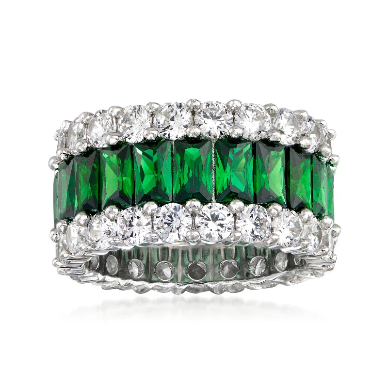 custom diamond engagement rings -Ross-Simons Simulated Emerald and CZ Eternity Band in Sterling Silver