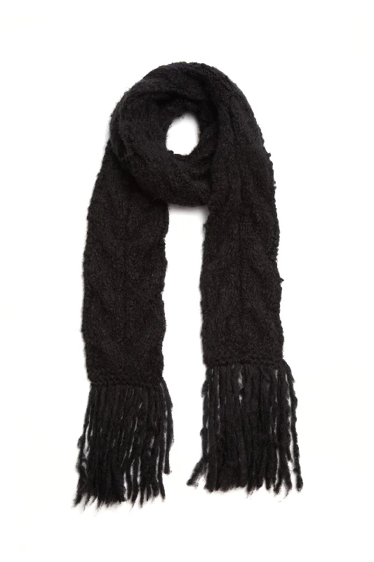 gold eternity rings for women -Serena Knit Fringe Scarf in Black Welfat Cashmere