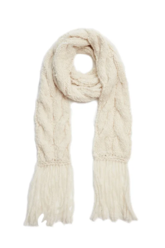 gemstone wedding bands for men -Serena Knit Fringe Scarf in Ivory Welfat Cashmere