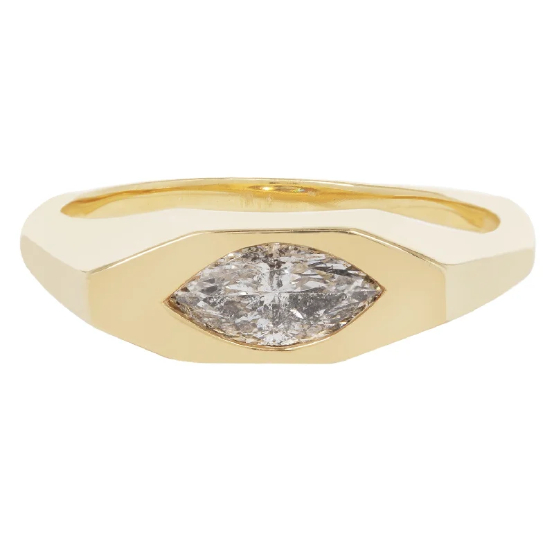 men's silver engagement rings -Speckled Eye Marquise Signet Ring