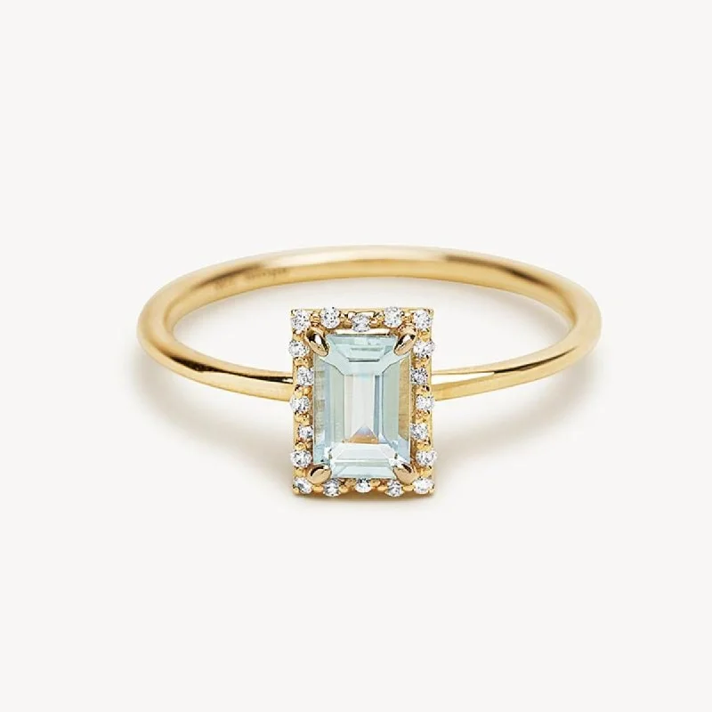 vintage engagement rings with diamonds for men -Starry Frame Aquamarine Ring