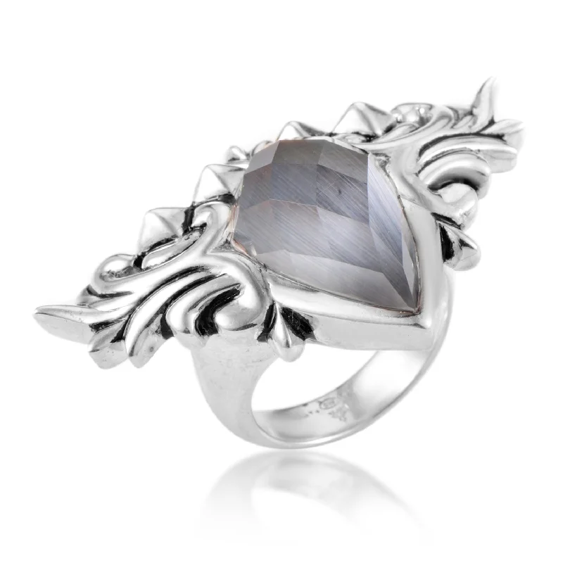 custom rings for weddings -Stephen Webster Superstud Baroque Sterling Silver Cat's Eye & Quartz Ring