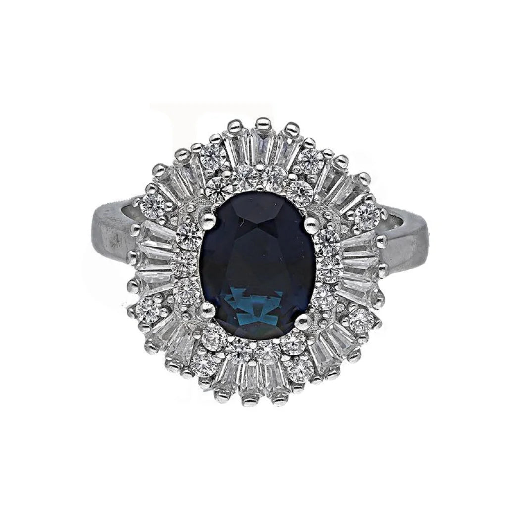 silver rings for men with gemstones -Sterling Silver 925 Blue Oval Shaped Solitaire Ring - FKJRNSL3510